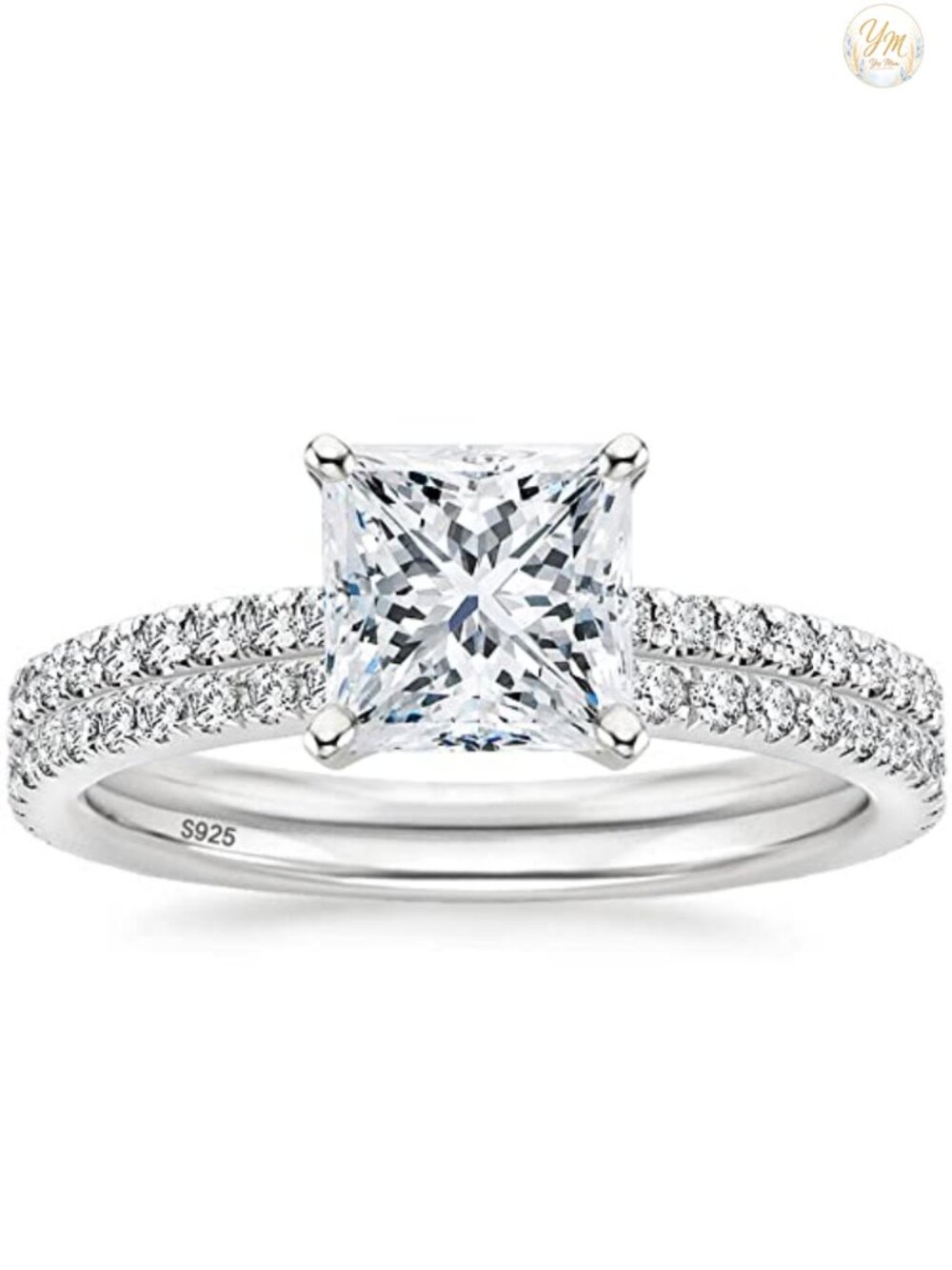 2.5ct Princess Cut CZ Ring Set Sterling Silver 925 Bridal Set Size 7